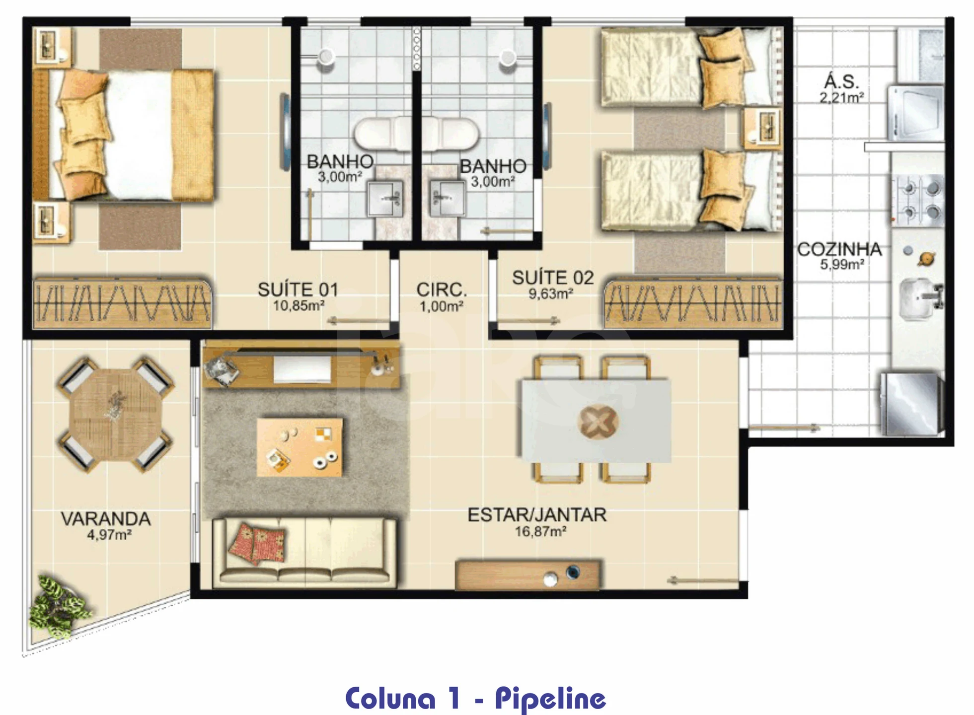 Planta — Apartamento 63,64 m²