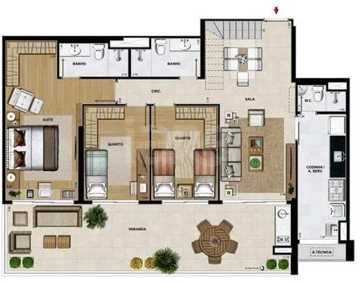 Planta — Cobertura Duplex 265,73 m² · 1º pavimento