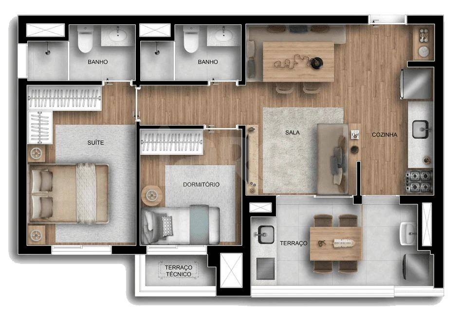 Planta — Apartamento 60,96 m²