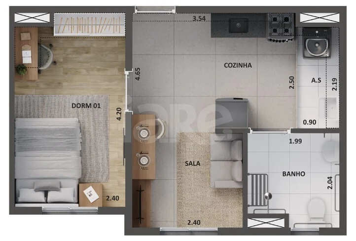 Planta — Apartamento 34 m²