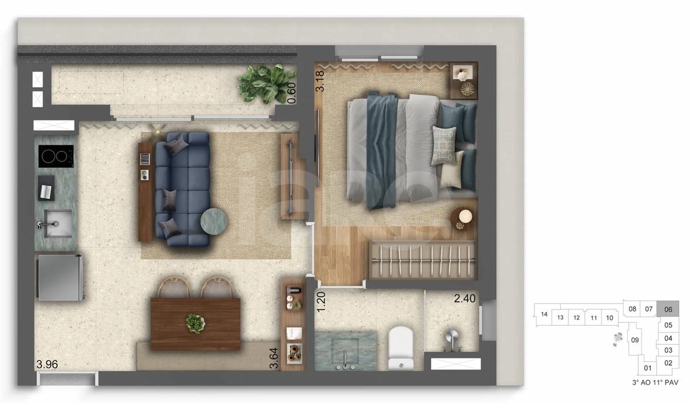 Planta — Apartamento 33,1 m²