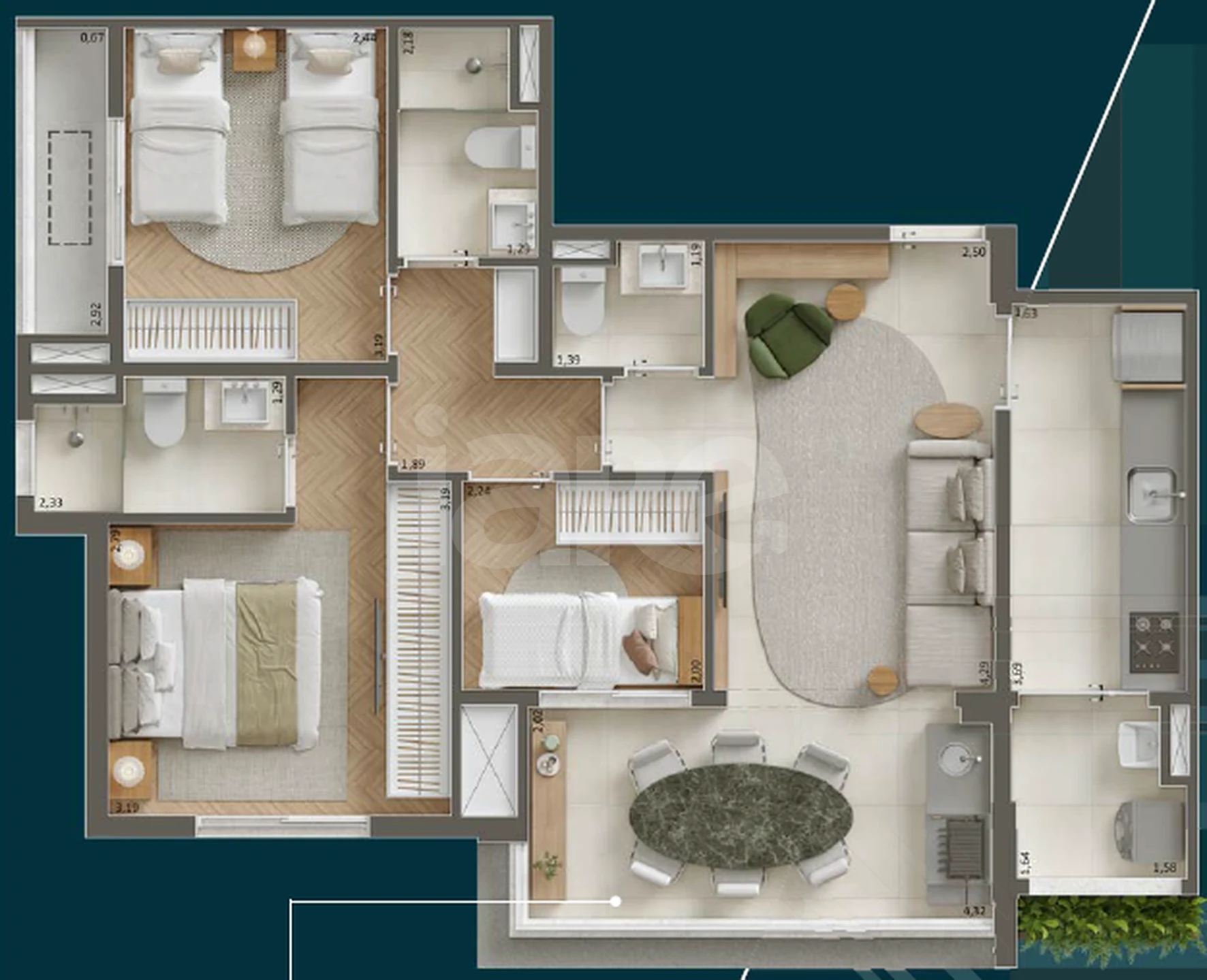 Planta — Apartamento 74,54 m²