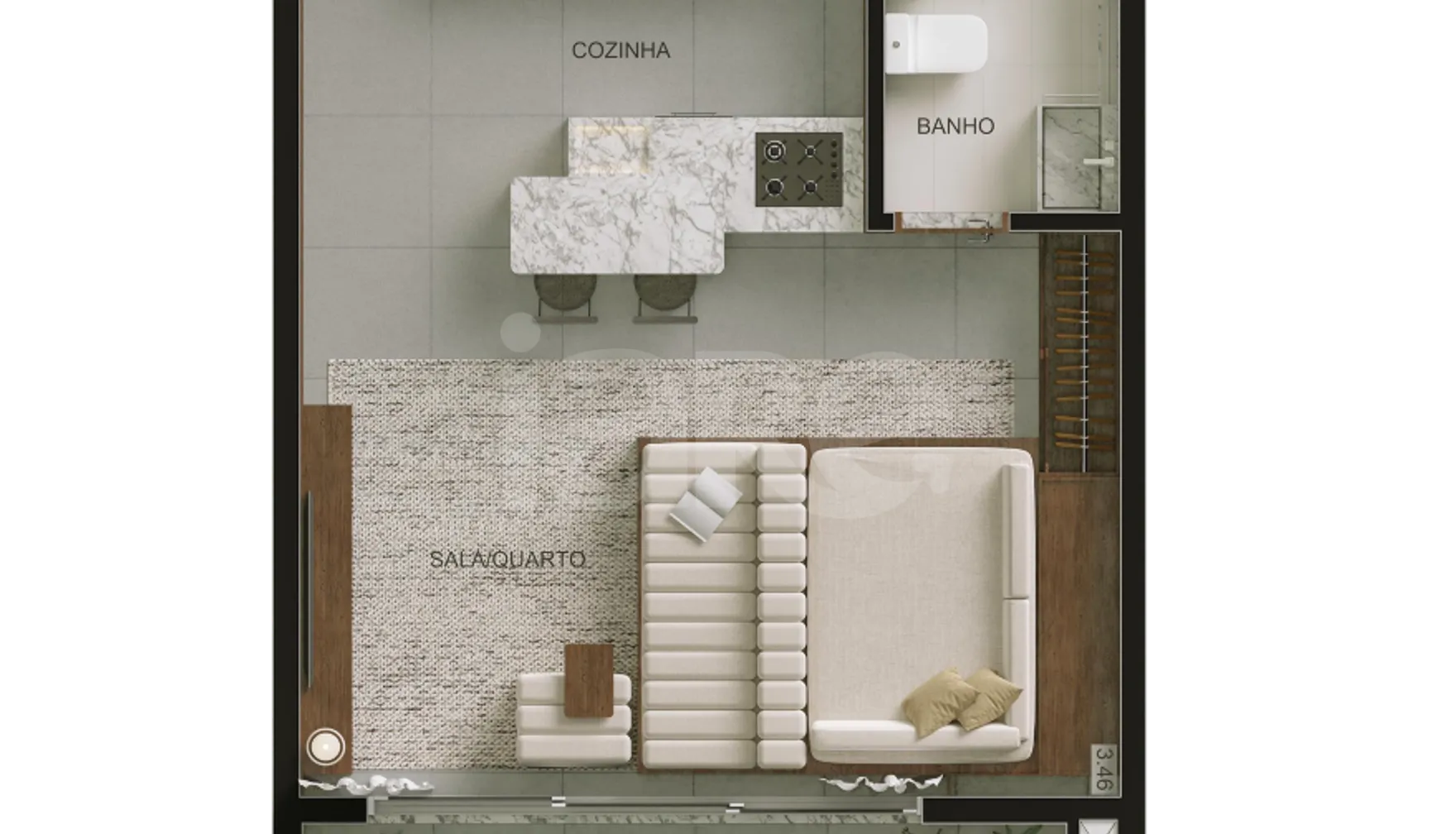 Planta — Studio 38,15 m²
