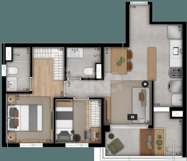 Planta — Apartamento 59,87 m²