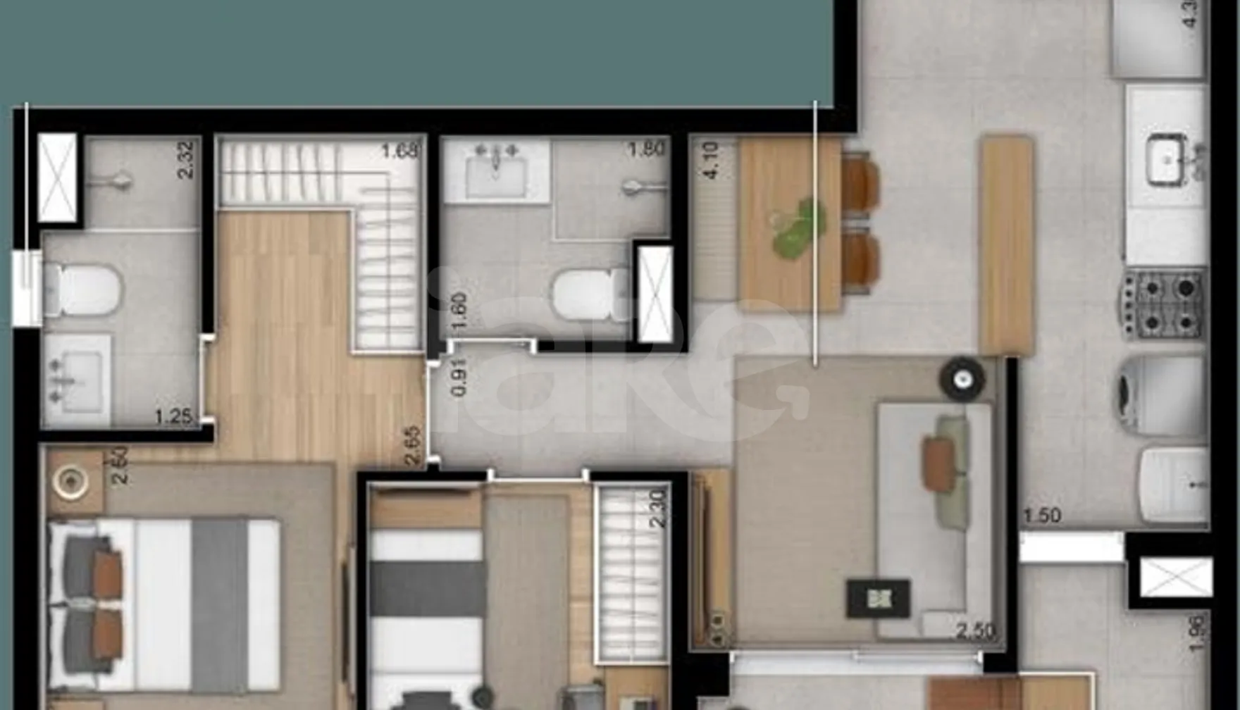 Planta — Apartamento 59,87 m²