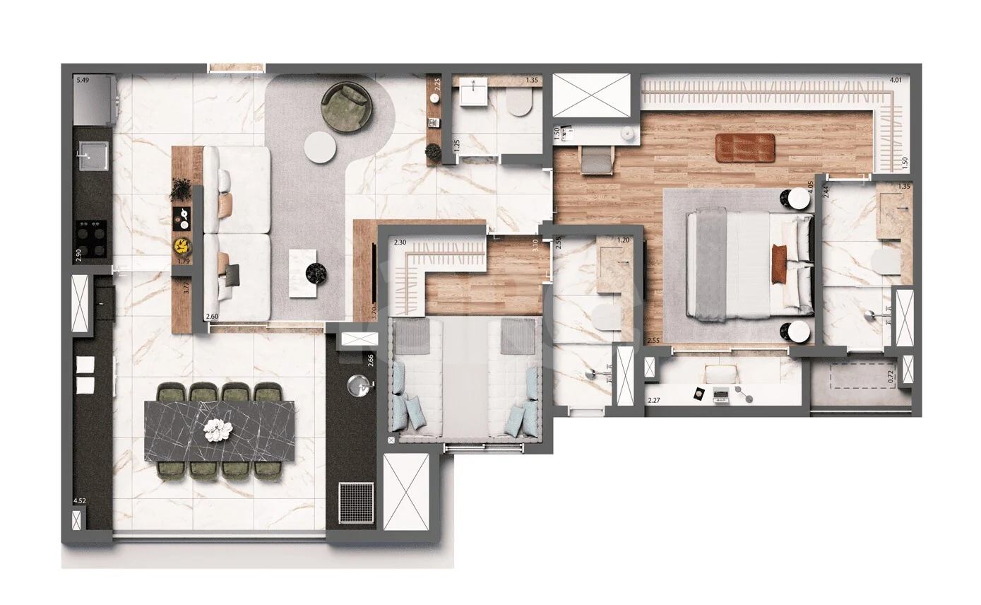Planta — Apartamento 75,4 m²