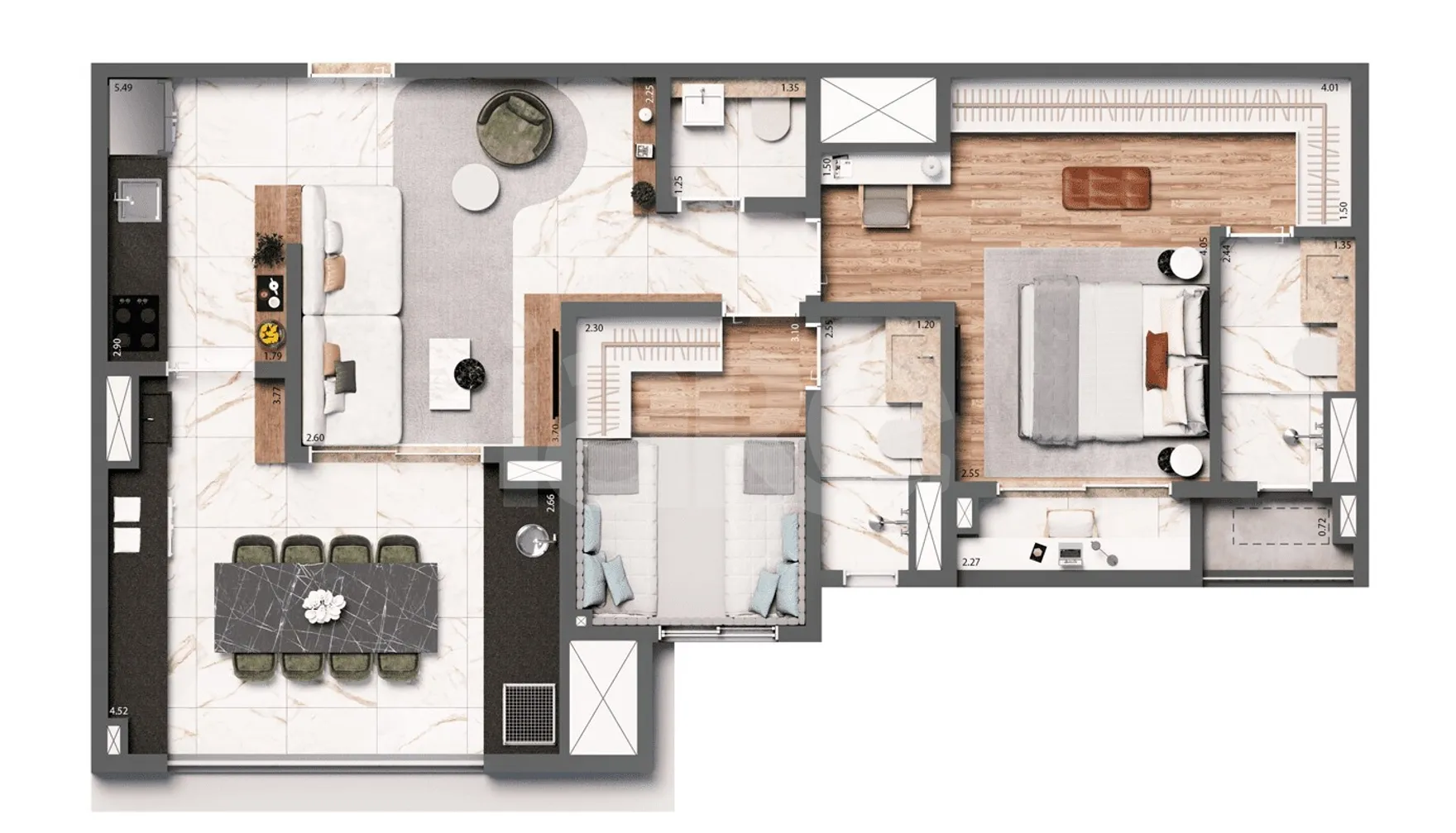 Planta — Apartamento 75,4 m²