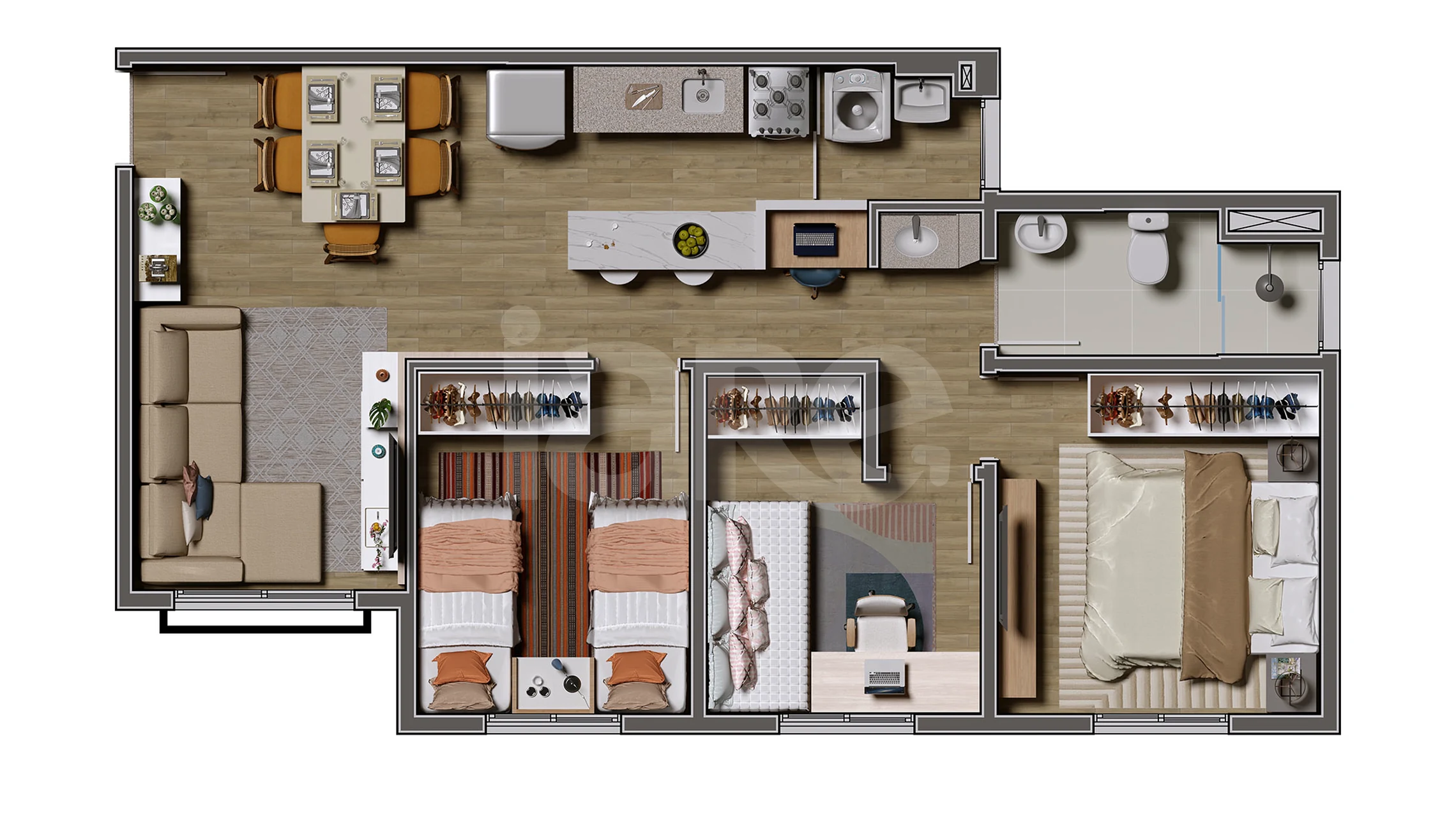 Planta — Apartamento 56,94 m²