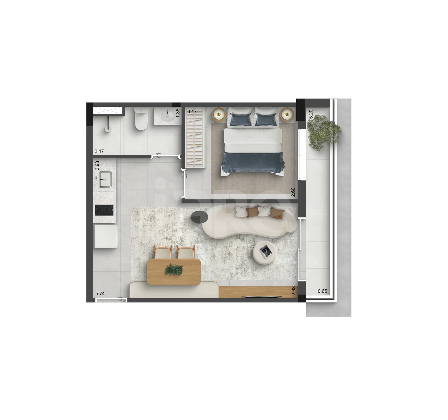 Planta — Studio 23,76 m²