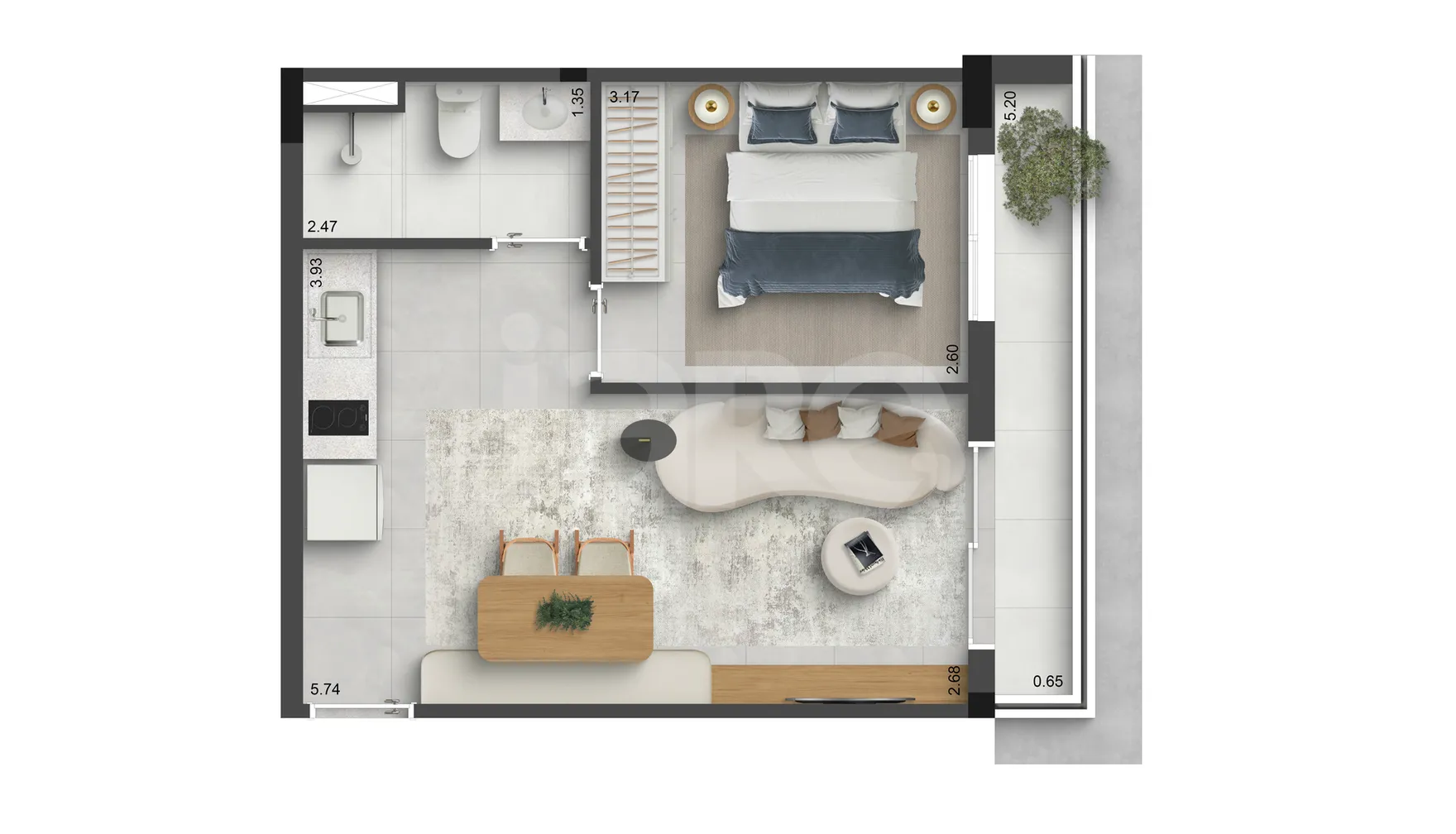 Planta — Studio 23,76 m²