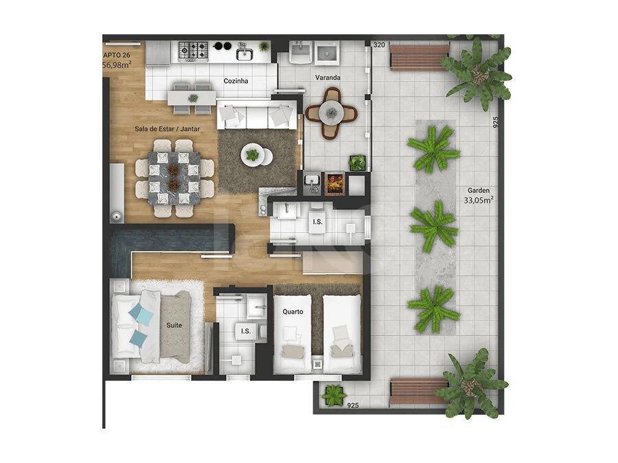 Planta — Apartamento 56,98 m²