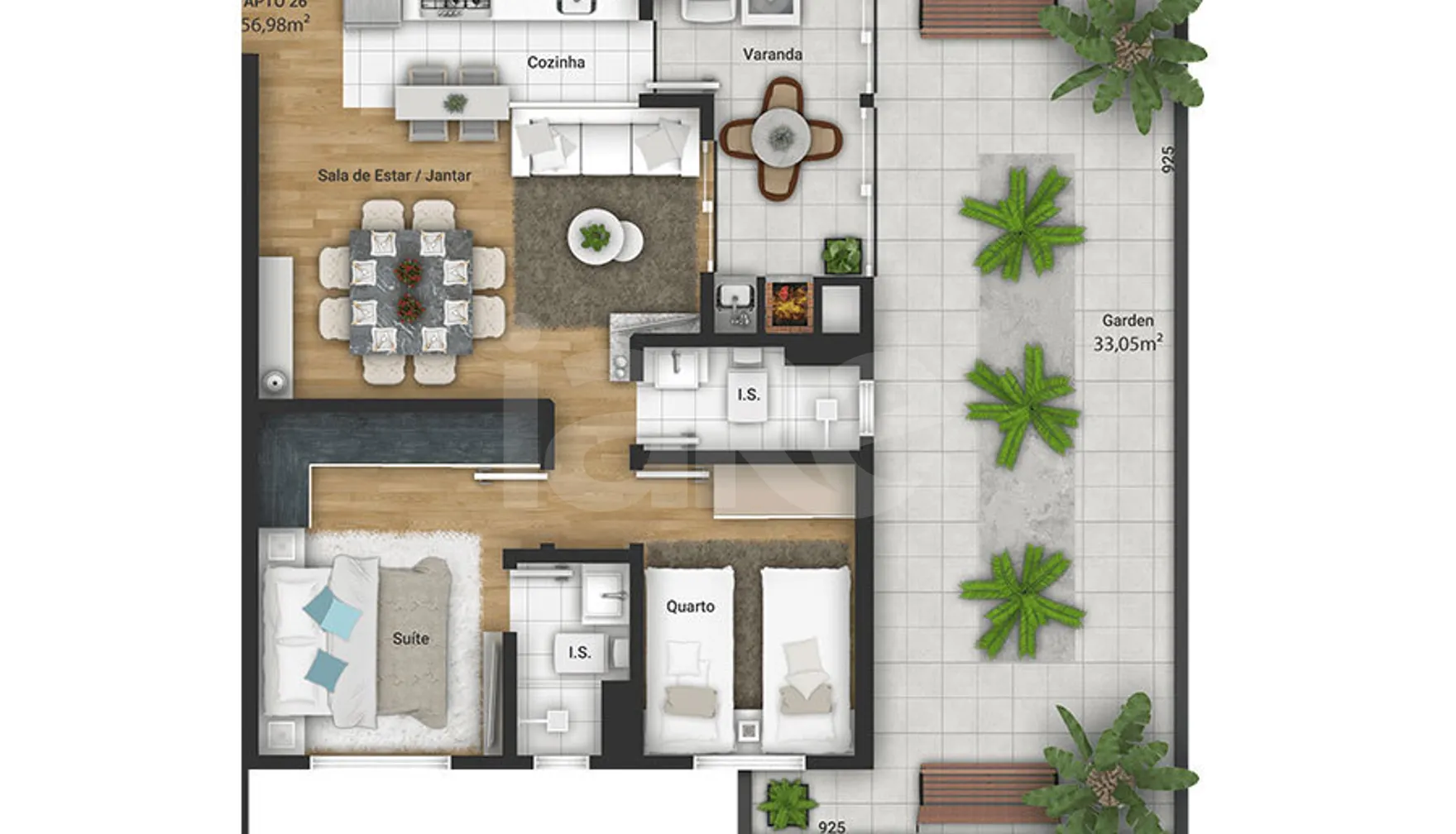 Planta — Apartamento 56,98 m²