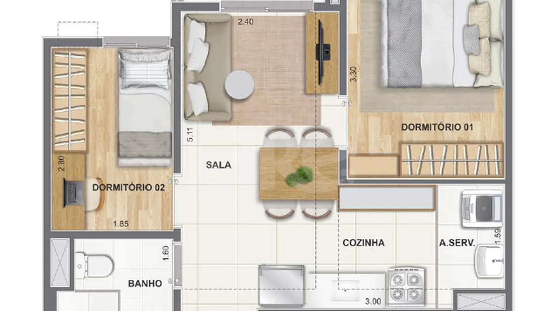 Planta — Apartamento 39 m²