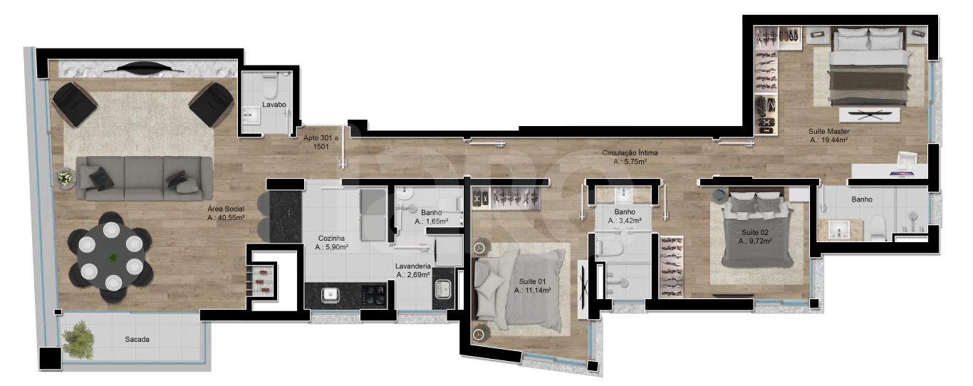 Planta — Apartamento 124 m²