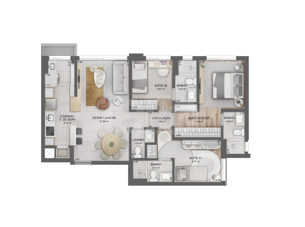 Planta — Apartamento 88,68 m²