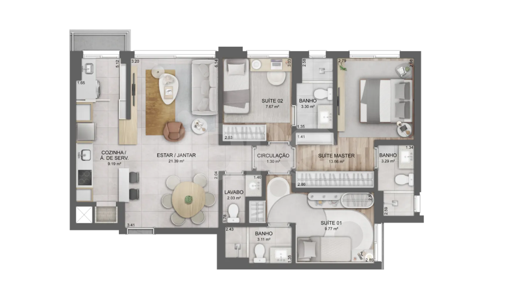 Planta — Apartamento 88,68 m²