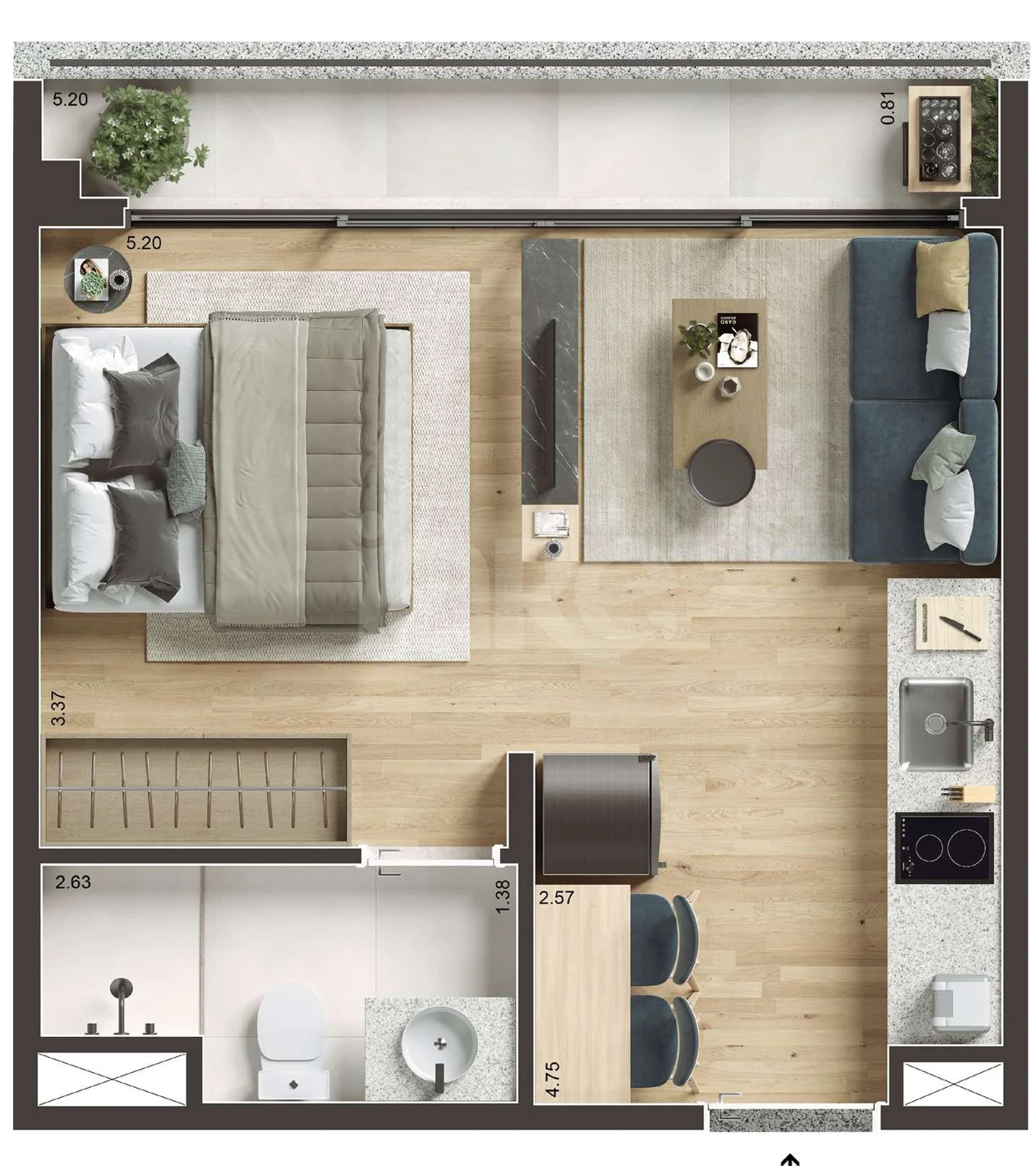 Planta — Studio 29,58 m²