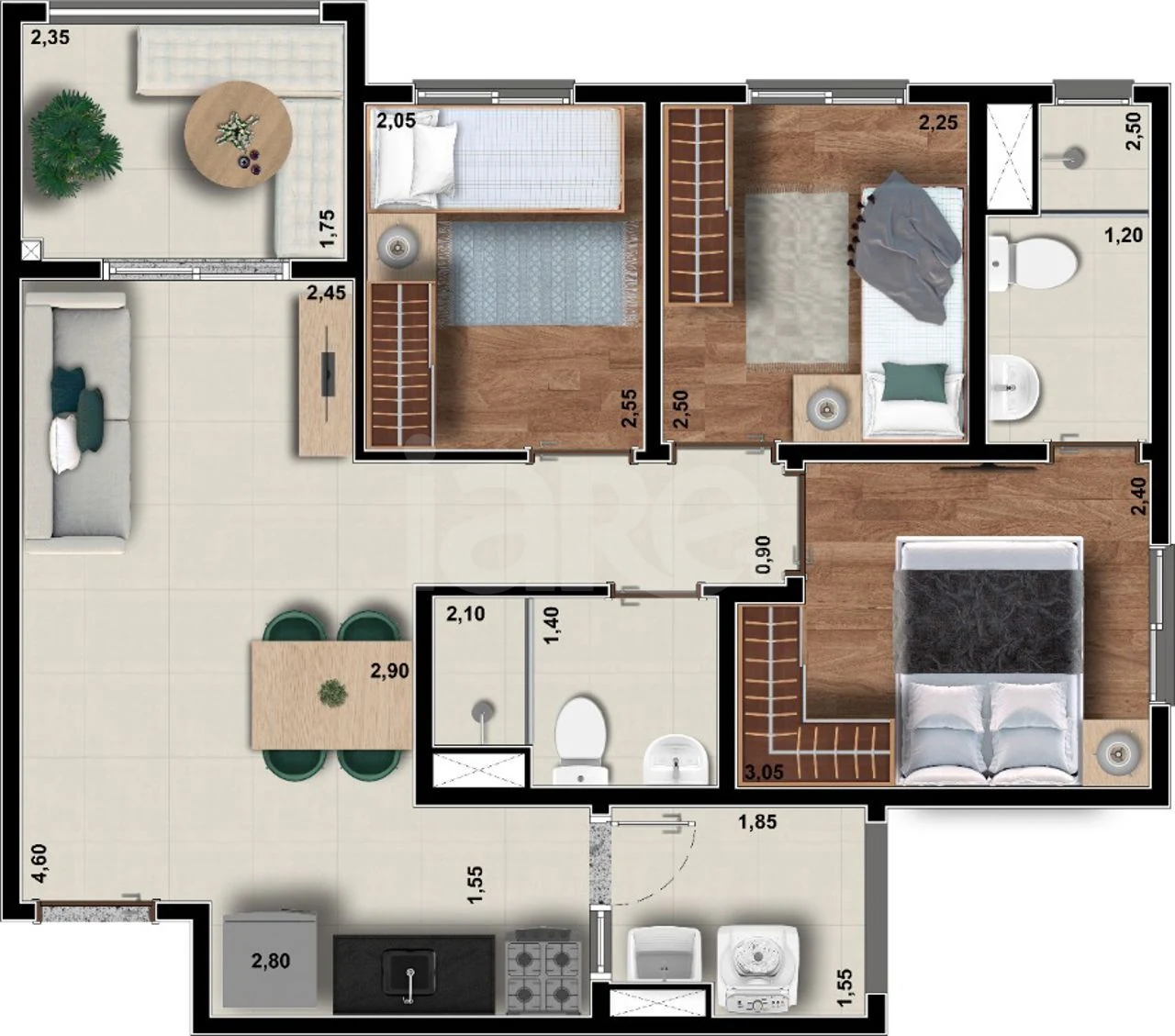 Planta — Apartamento 57 m²