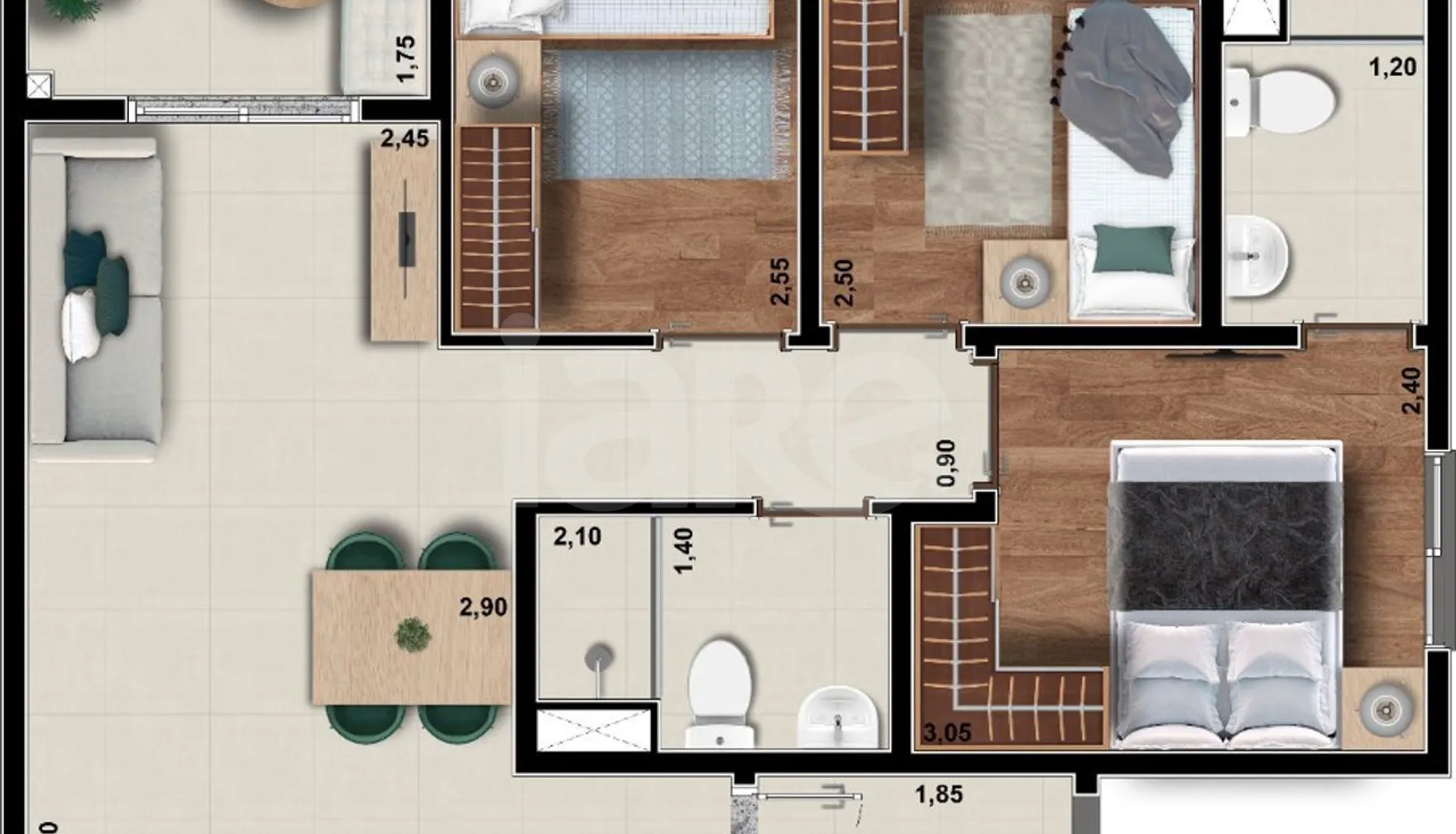 Planta — Apartamento 57 m²
