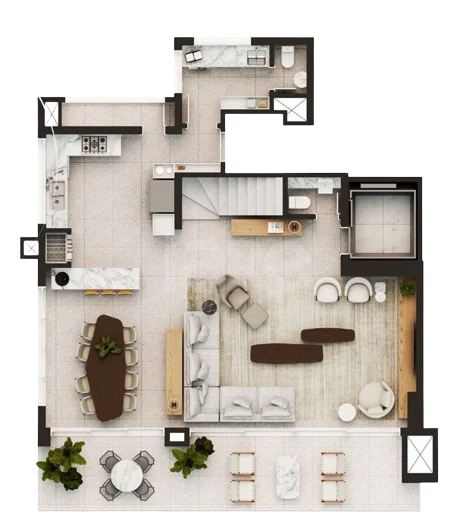 Planta — Cobertura Duplex 213,31 m² · 1º pavimento