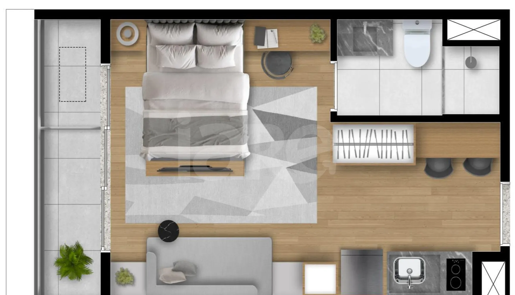 Planta — Studio 26,03 m²