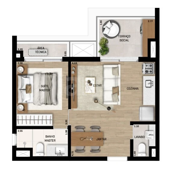 Planta — Apartamento 44,85 m²