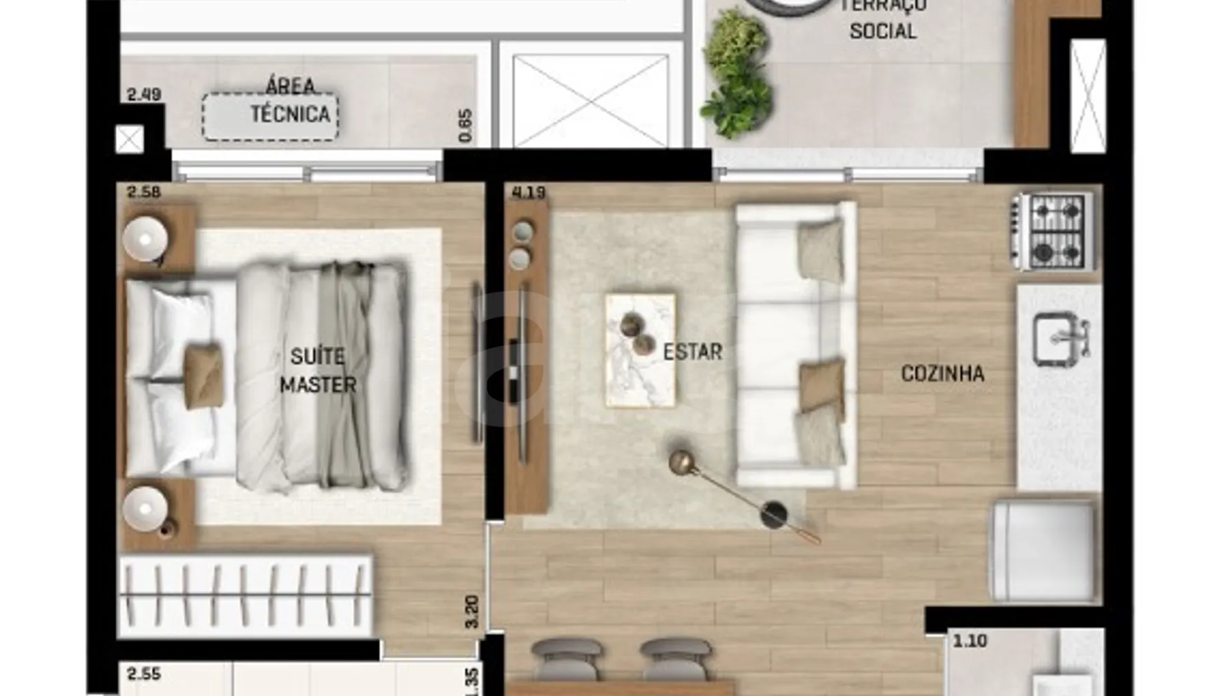 Planta — Apartamento 44,85 m²
