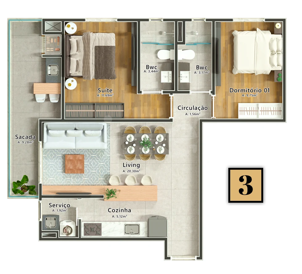 Planta — Apartamento 76,2 m²