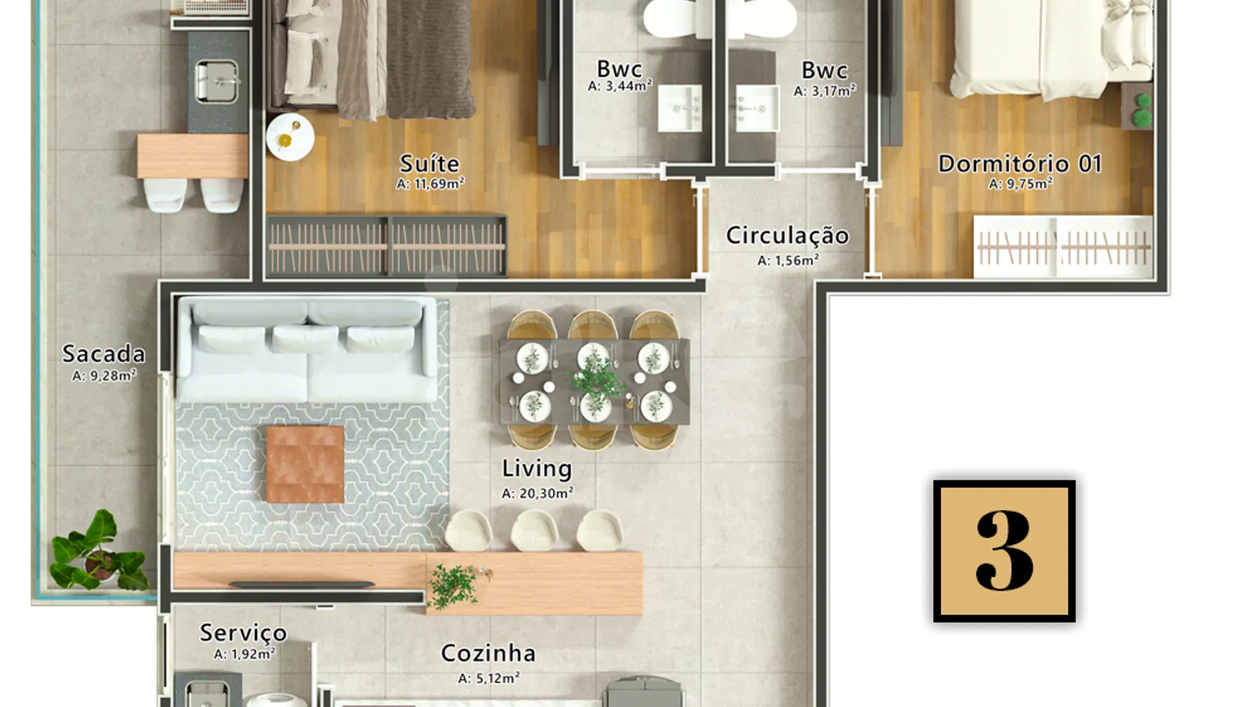 Planta — Apartamento 76,2 m²