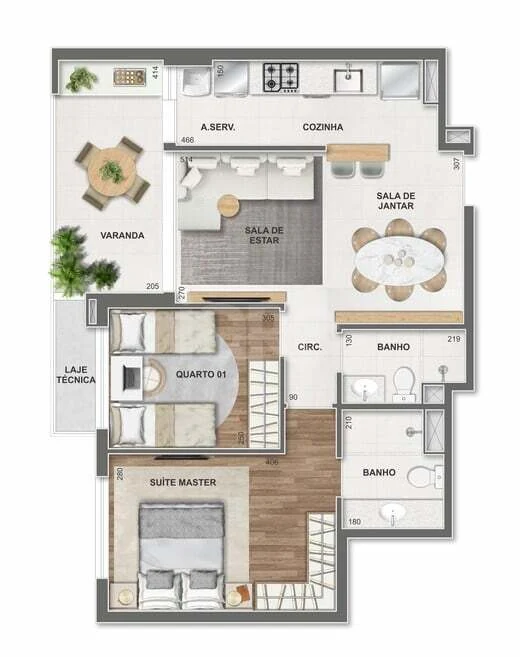 Planta — Apartamento 69,87 m²