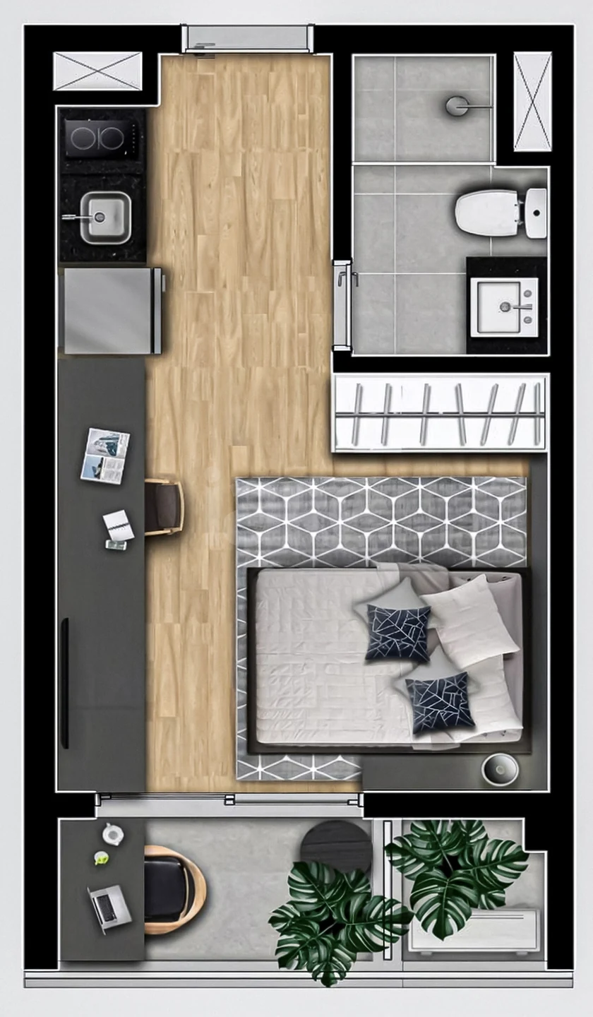Planta — Studio 34,11 m²