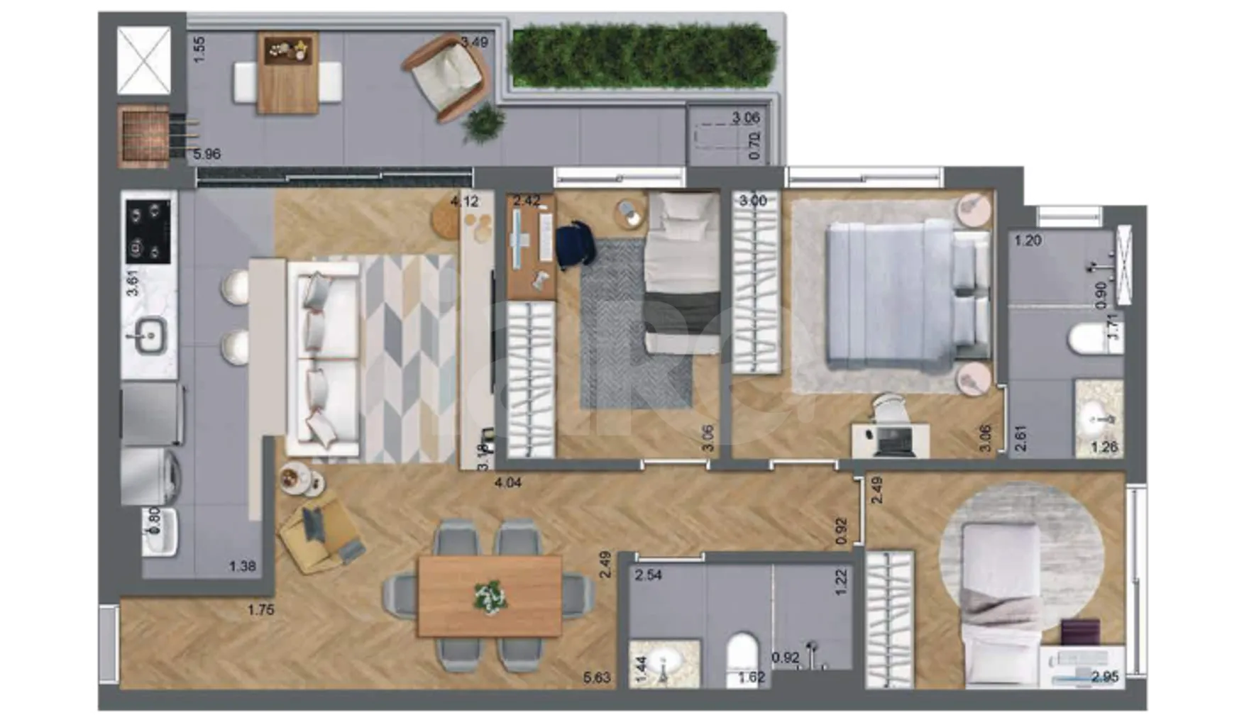 Planta — Apartamento 79,76 m²
