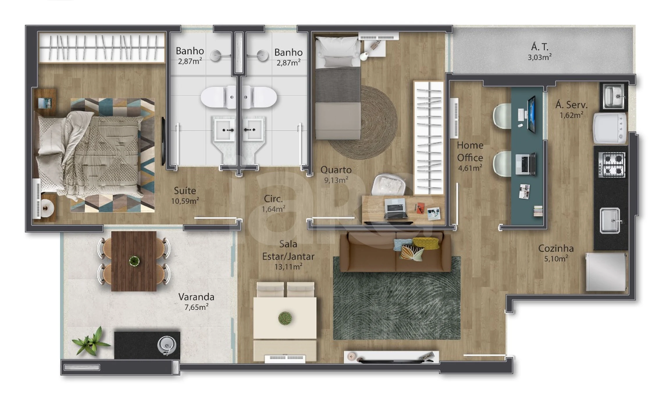 Planta — Apartamento 70,37 m²