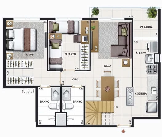 Planta — Cobertura Duplex 128,72 m²
