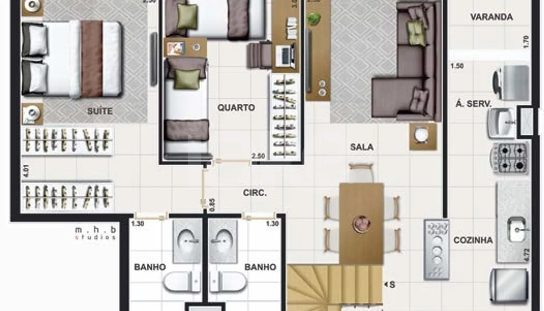 Planta — Cobertura Duplex 128,72 m²