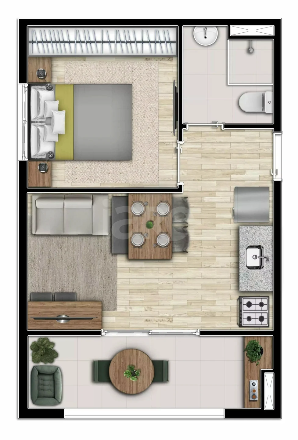 Planta — Studio 34,89 m²
