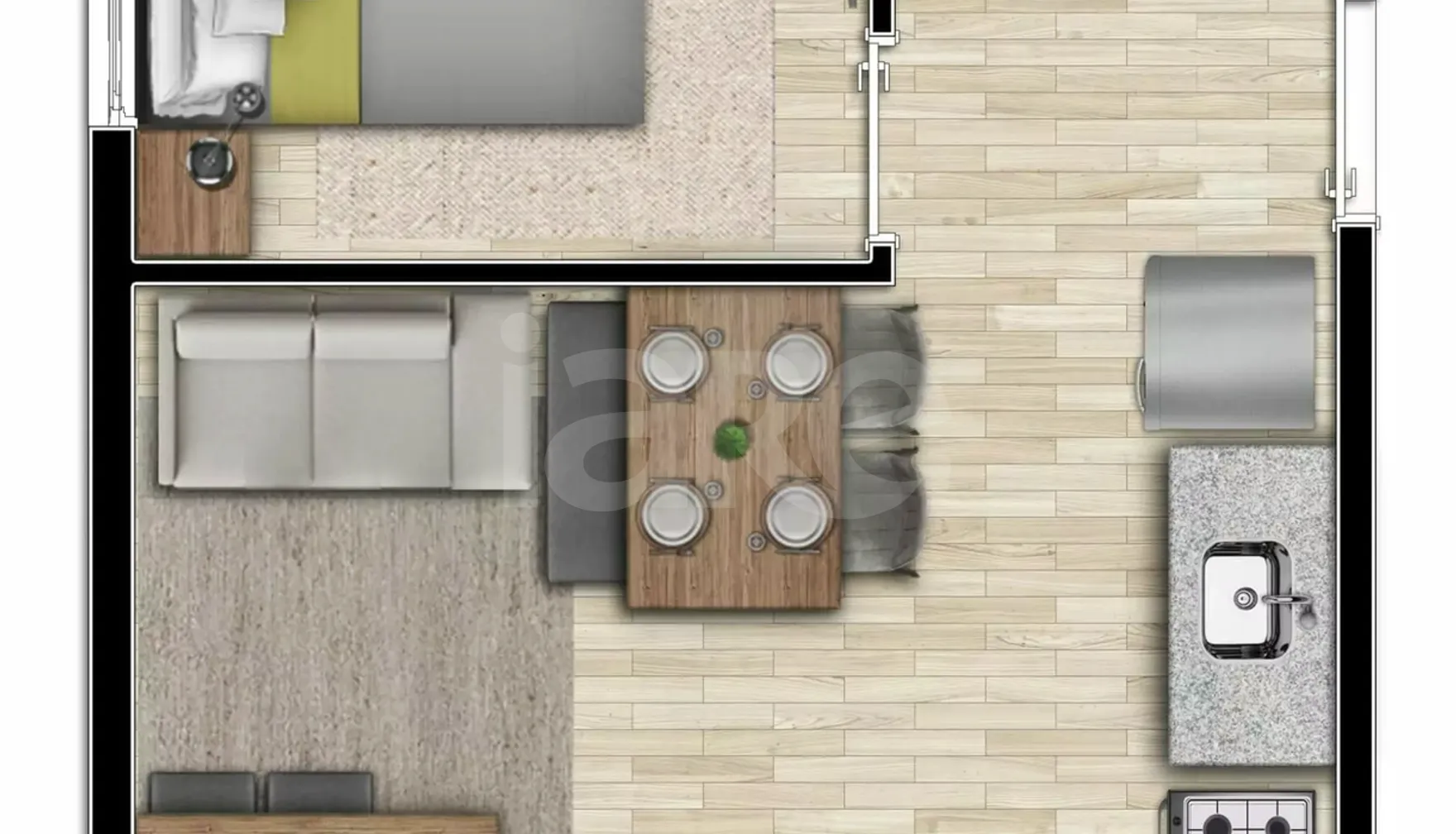 Planta — Studio 34,89 m²