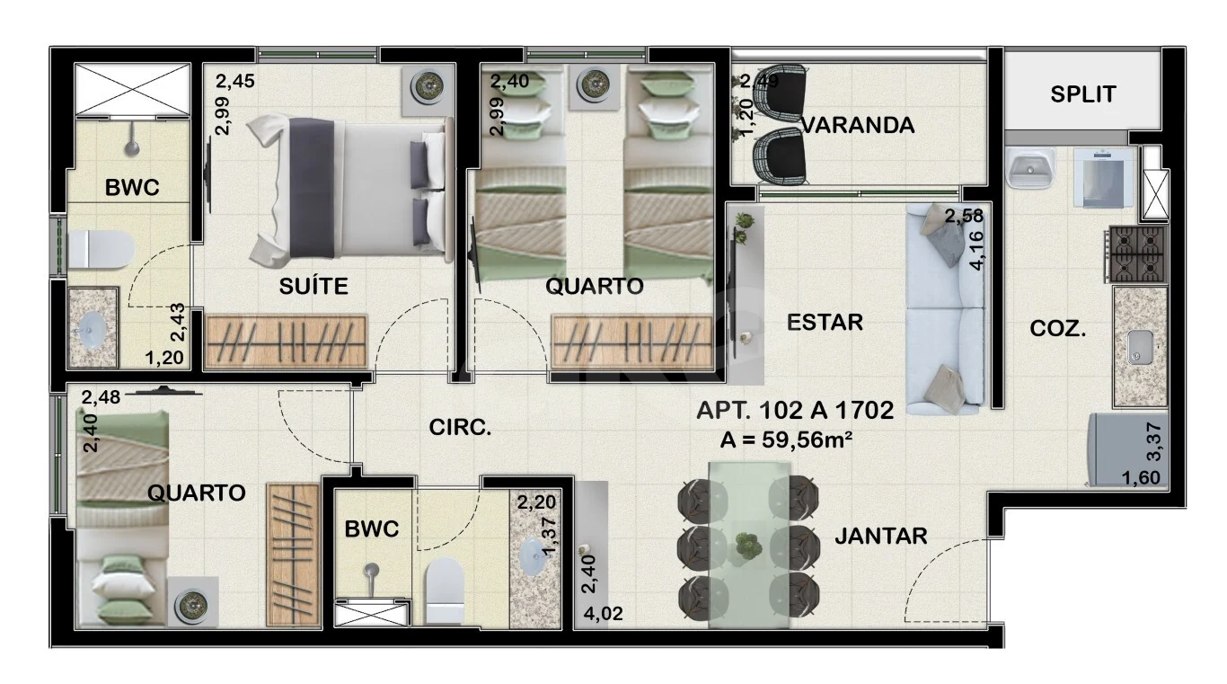 Planta — Apartamento 59,56 m²