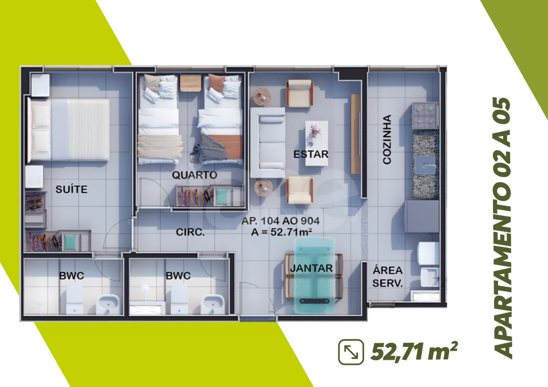 Planta — Apartamento 52,7 m²