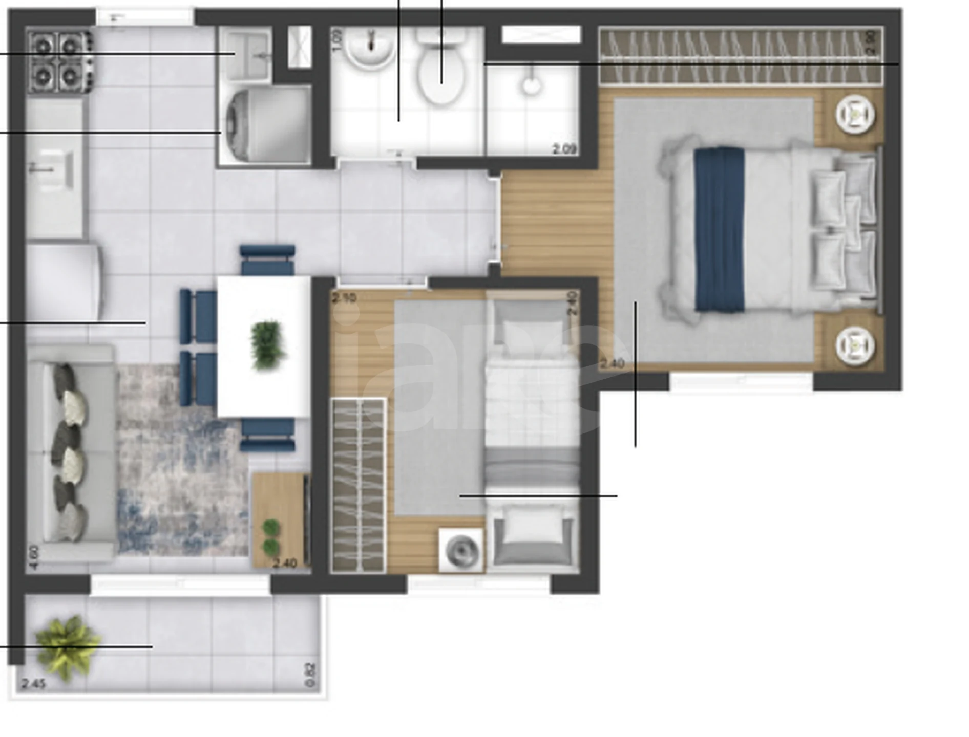 Planta — Apartamento 34,77 m²