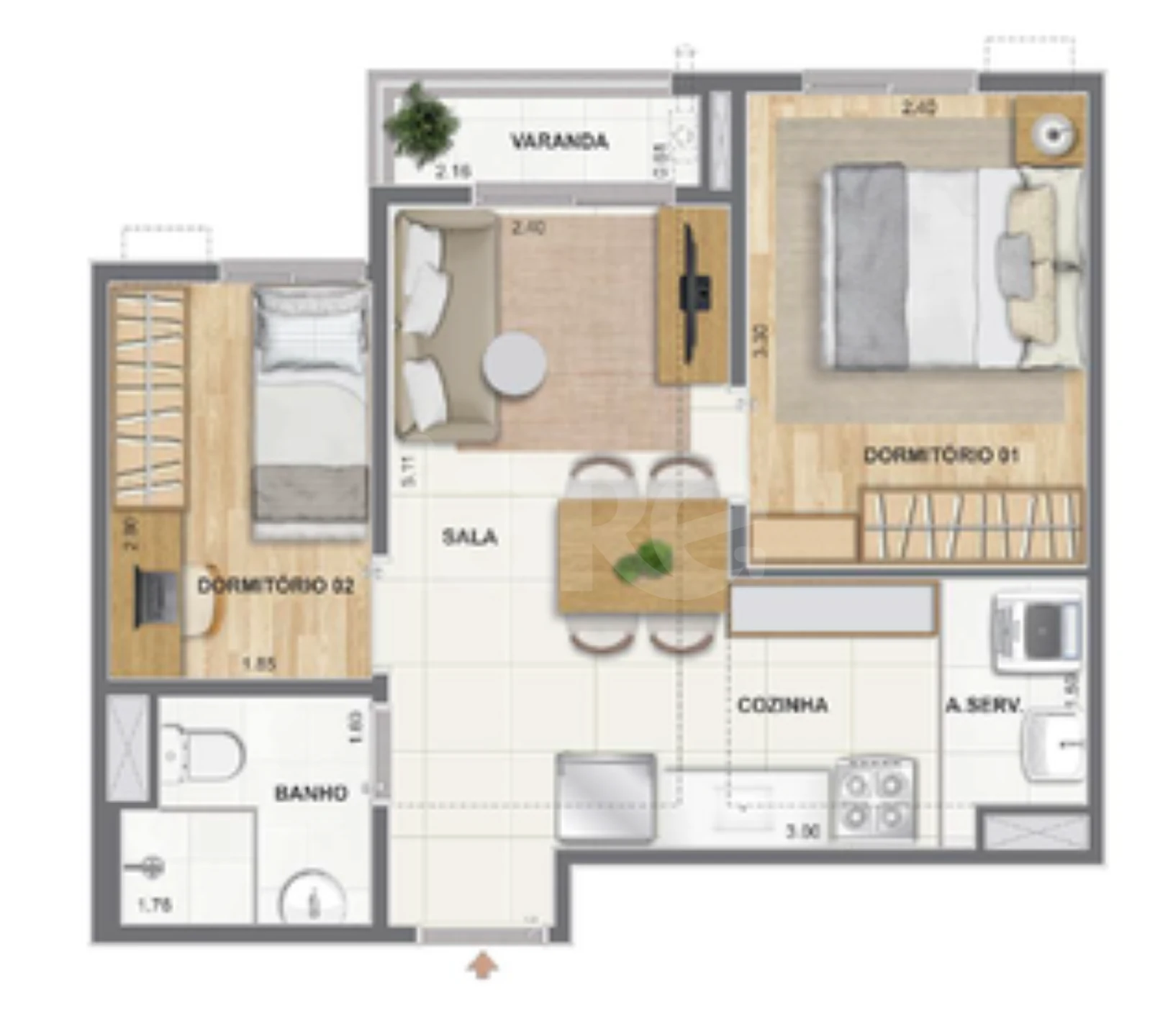 Planta — Apartamento 39,14 m²