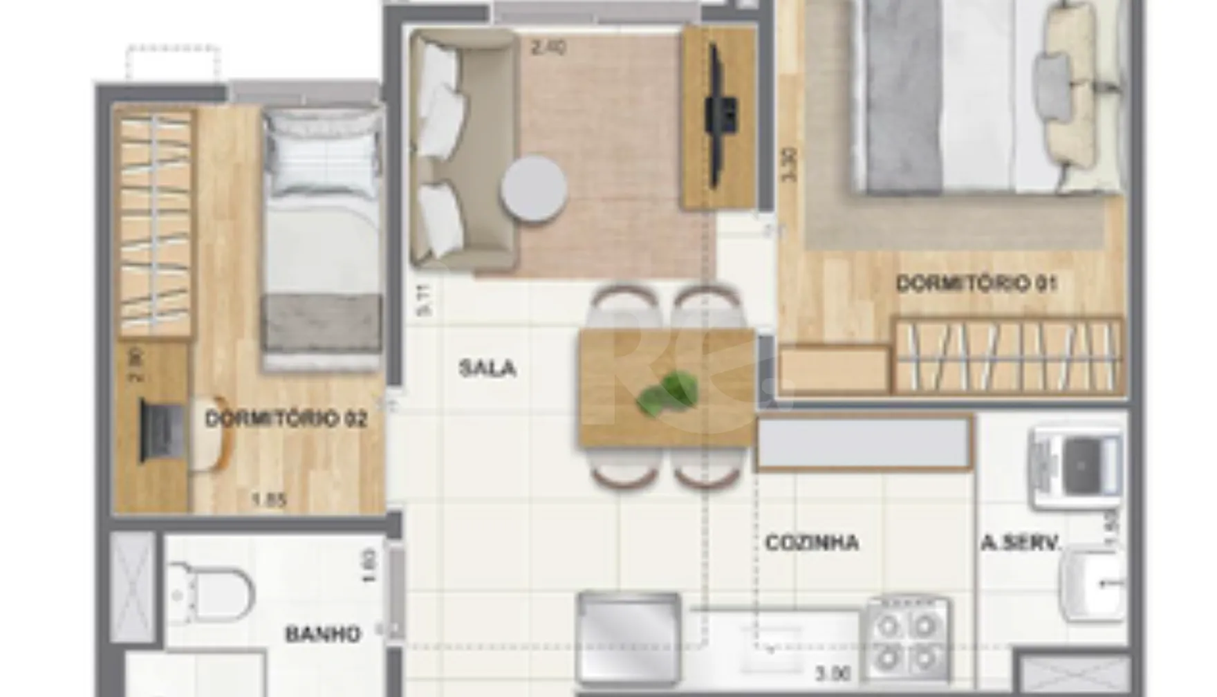 Planta — Apartamento 39,14 m²