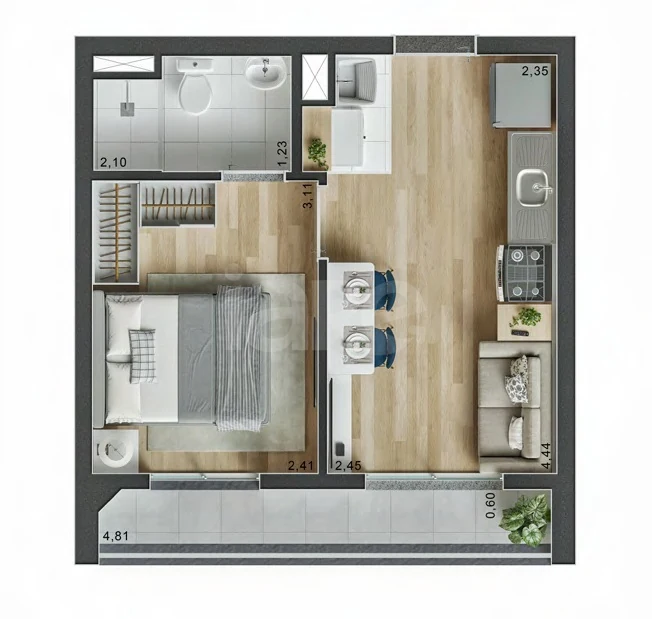 Planta — Apartamento 28,63 m²