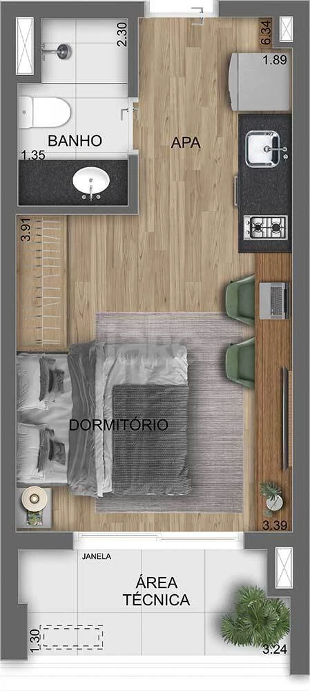 Planta — Studio 29,7 m²