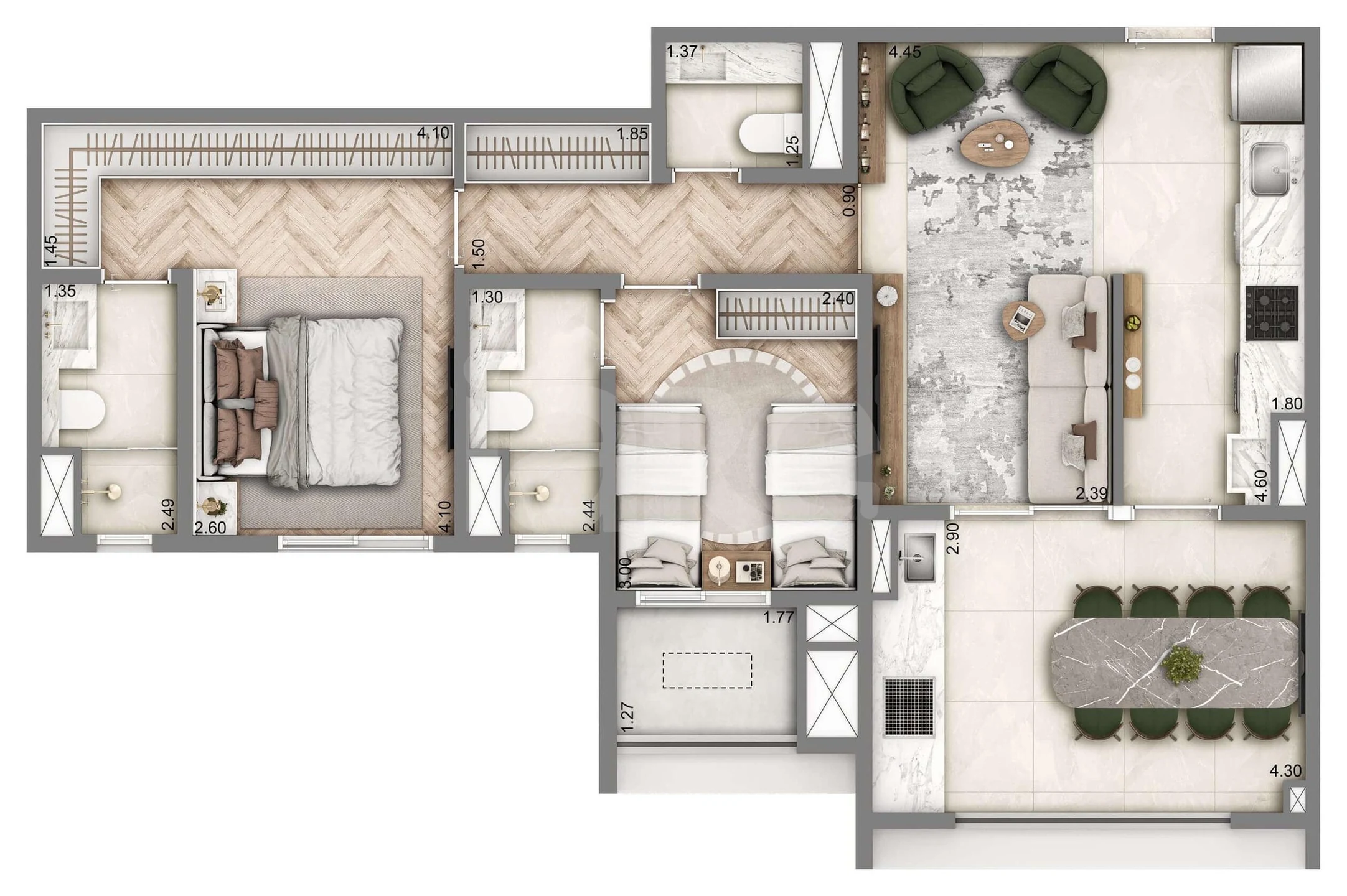 Planta — Apartamento 76,8 m²
