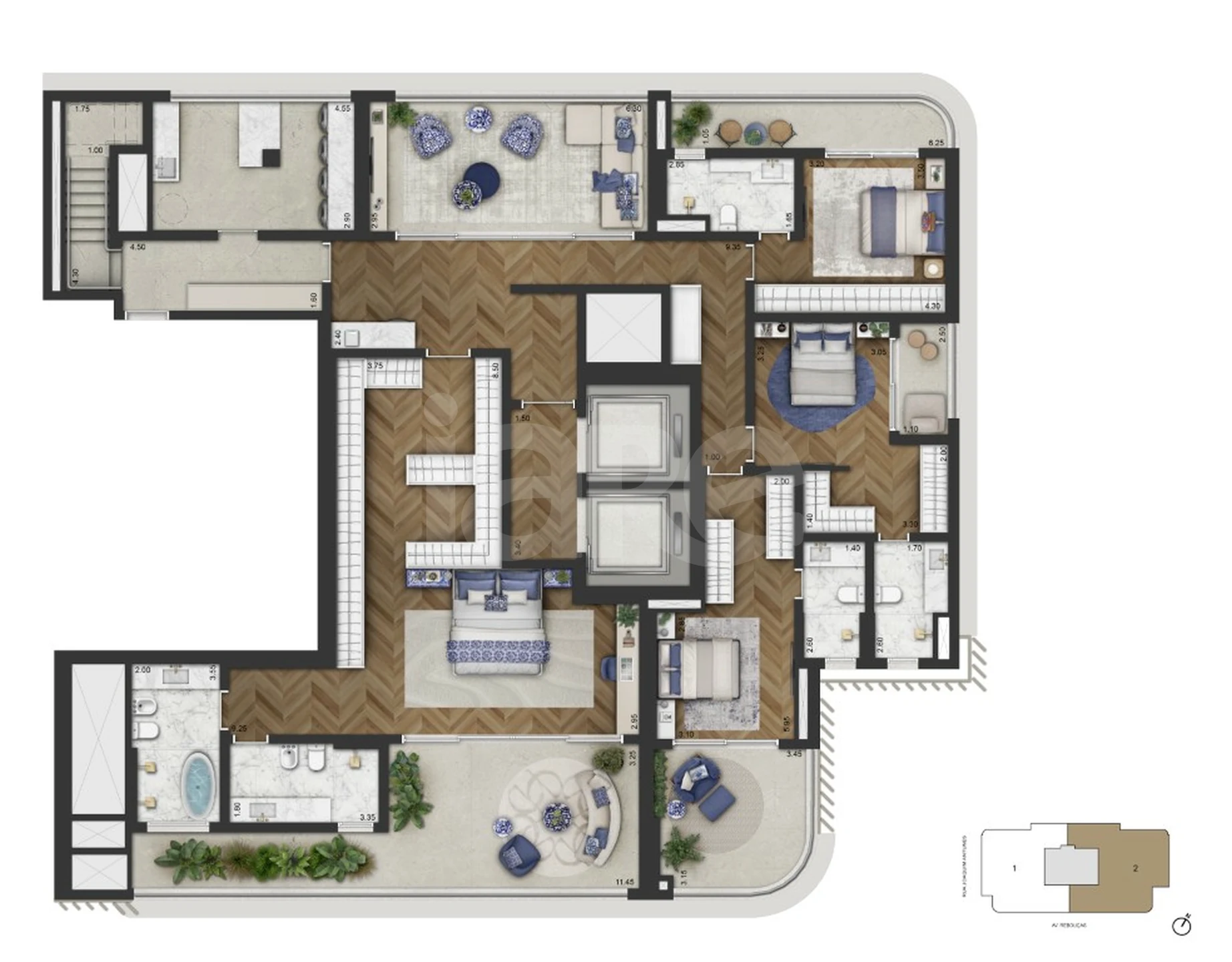 Planta — Cobertura Duplex 591,5 m²