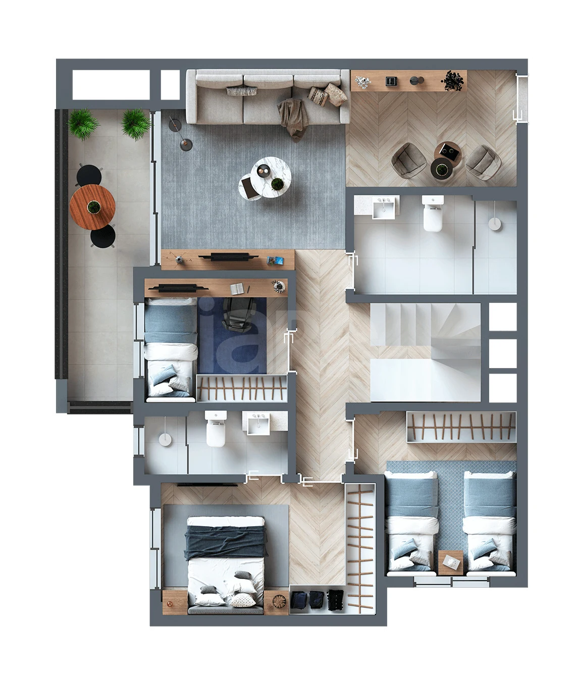 Planta — Cobertura Duplex 157,87 m² · 1º pavimento