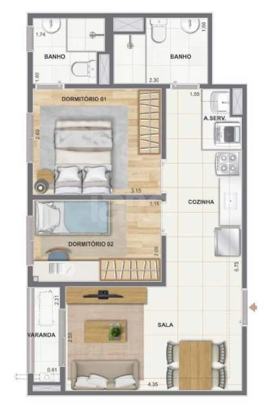 Planta — Apartamento 49,35 m²
