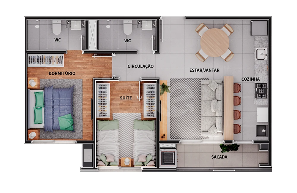 Planta — Apartamento 62,22 m²