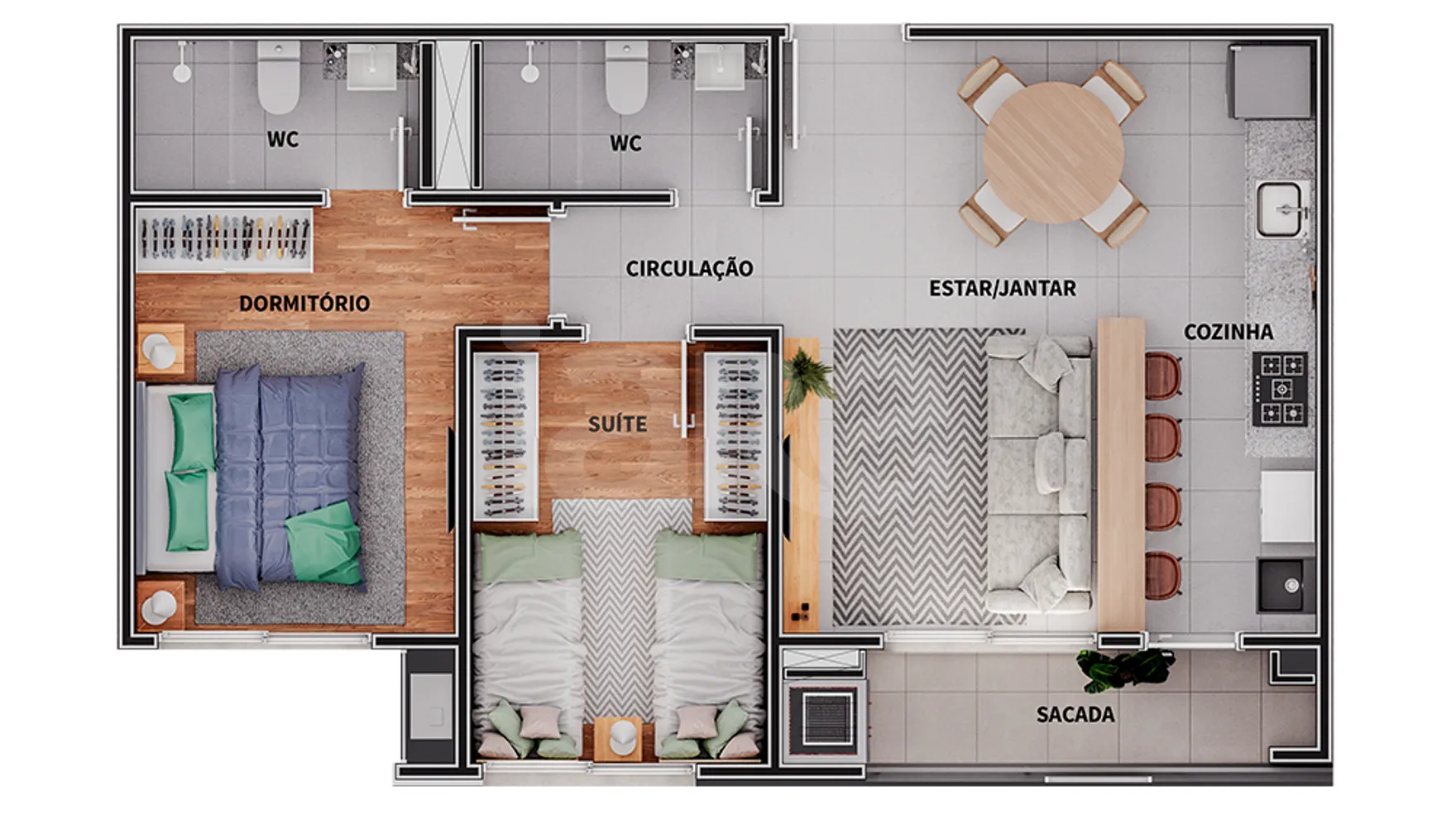 Planta — Apartamento 62,22 m²